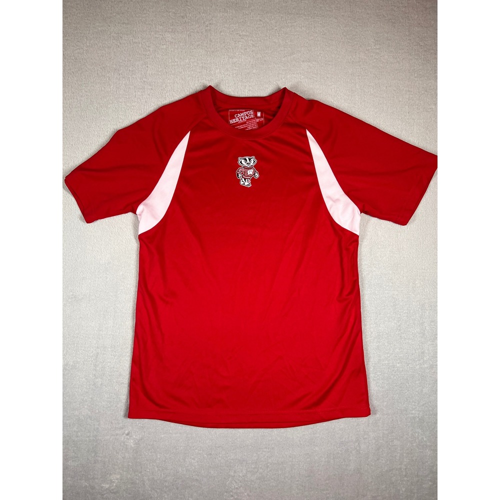 Campus Heritage Wisconsin Badgers Mens Red Performance T-Shirt Size M Bucky Logo